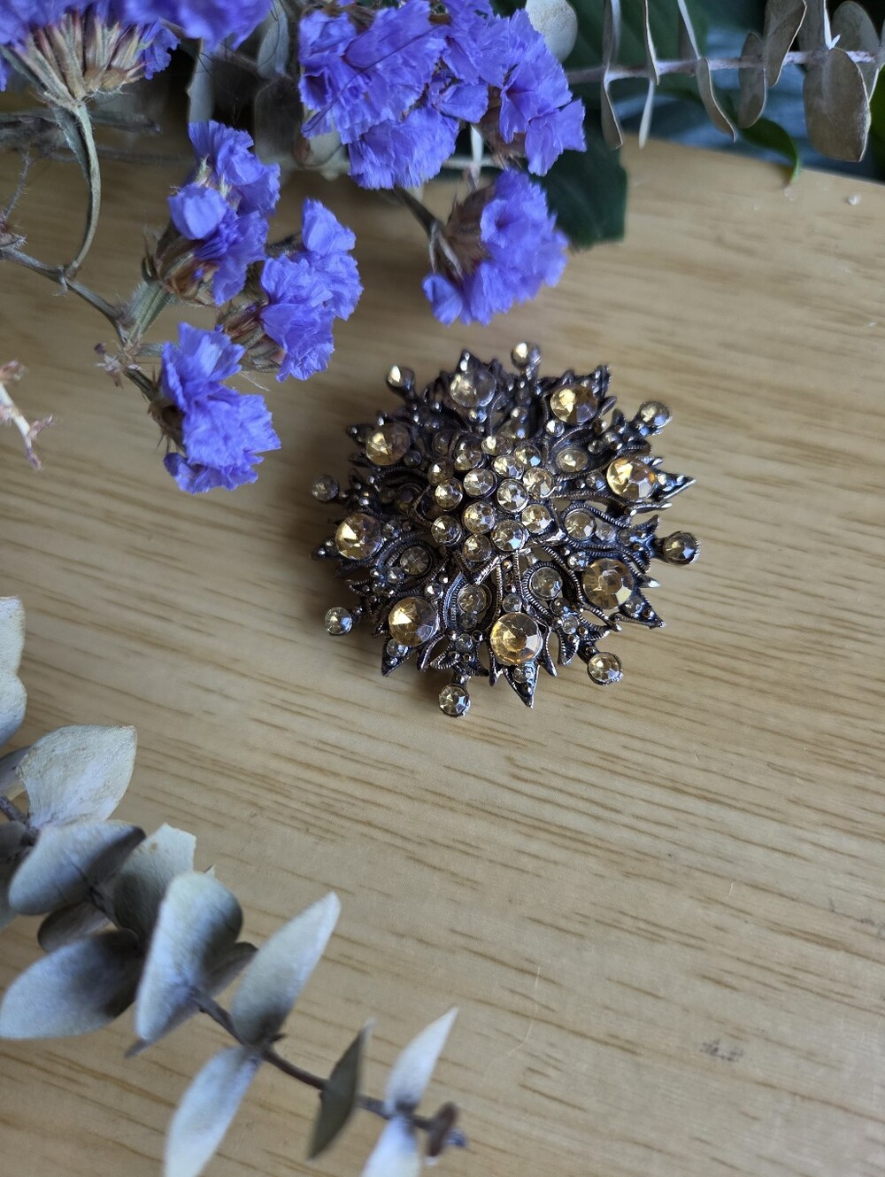 Vintage Amber Rhinestone Brooch/pendant